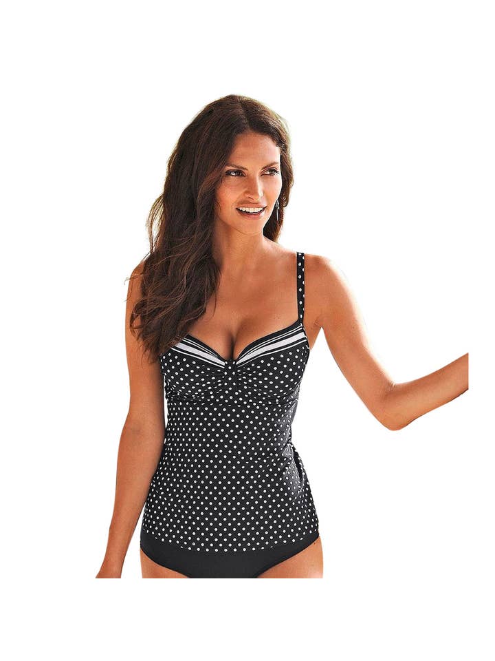 Black Dotted LASCANA Women's Polka Dot Tankini Swimsuit Top##129 for wholesale on Faire5