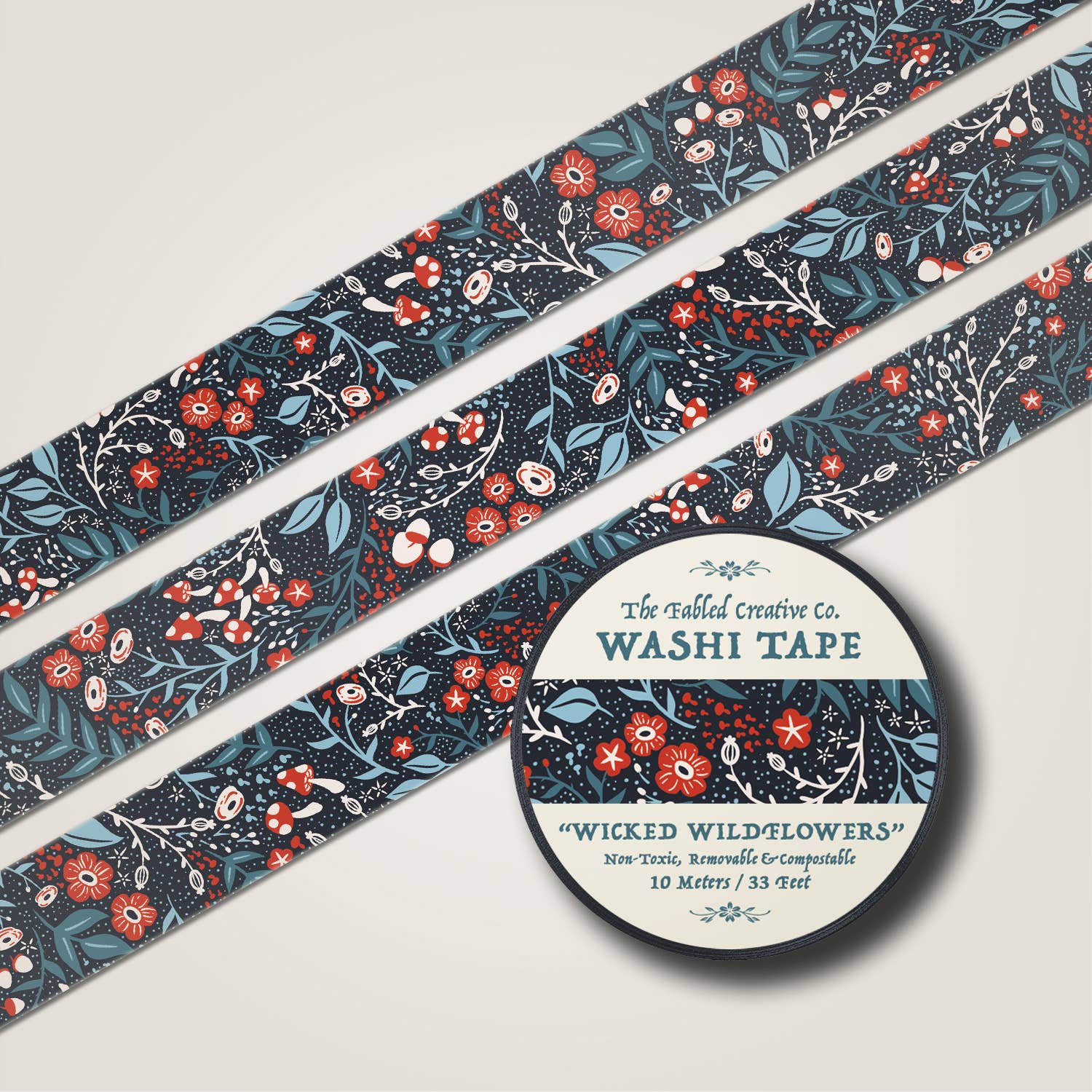 The Fabled Creative Co. - Wholesale Washi-tape - Wicked Wildflowers washitape - Kobalt1