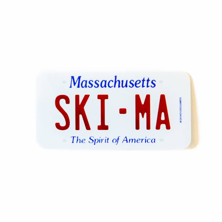 Ski MA - Massachusetts License Plate Sticker for wholesale by Ski House Games