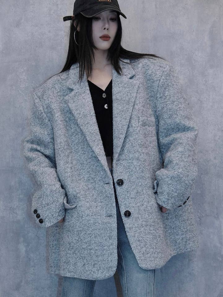 Unisex Straight Cut Wool Blazer for wholesale by Blanc.Noize