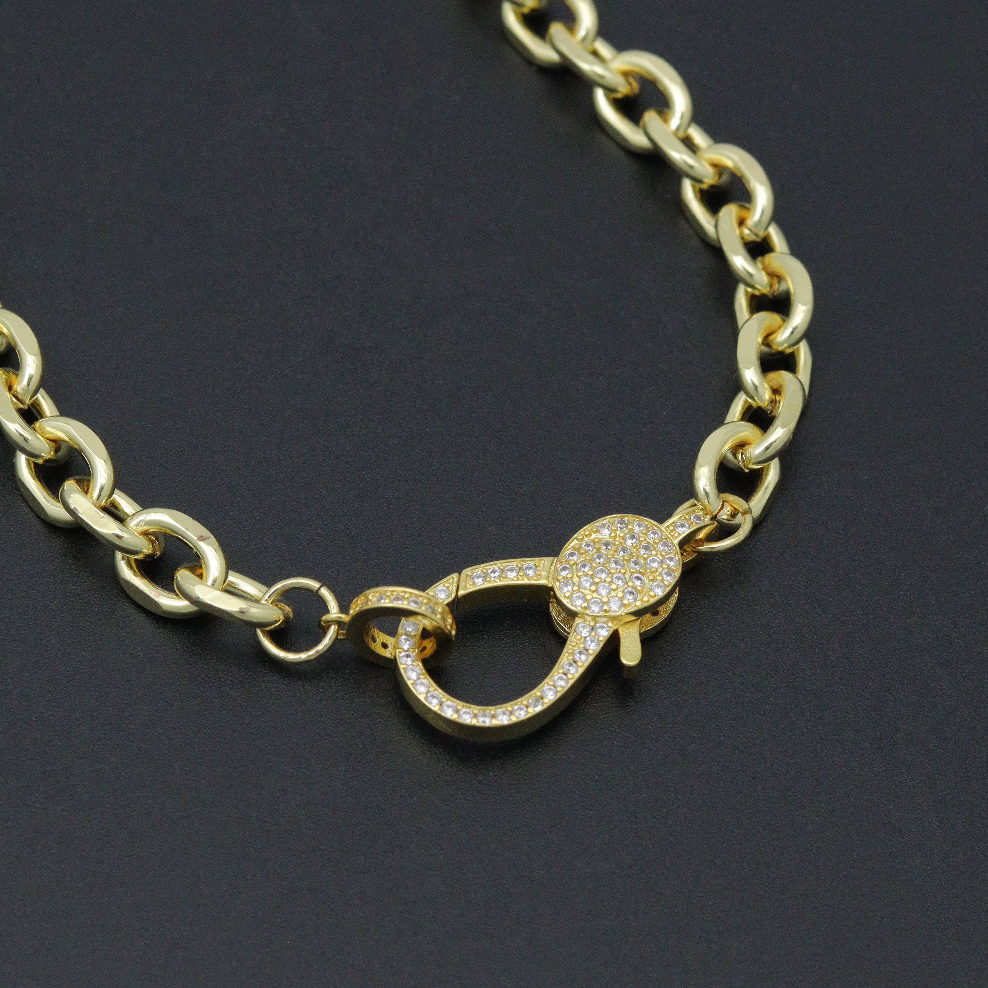 BestBeads&Beyond - Venta al por mayor Collares de cadenas y eslabones - Collar de cadena Rolo cuadrada con gran cierre de circonita cúbica, sku#EF6271