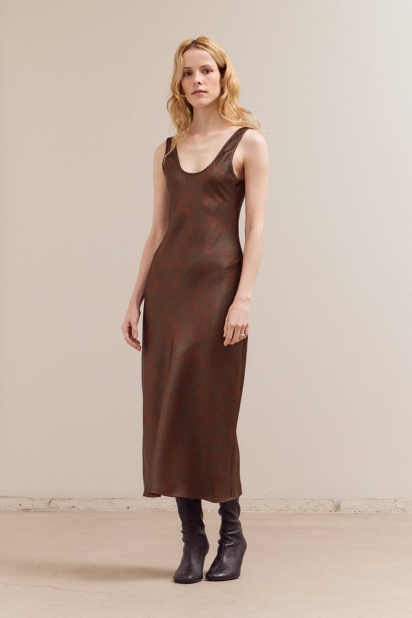 Bronze 61208 - PRINTED SATIN MAXI DRESS for wholesale on Faire1