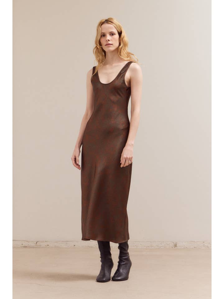 Bronze 61208 - PRINTED SATIN MAXI DRESS for wholesale on Faire1