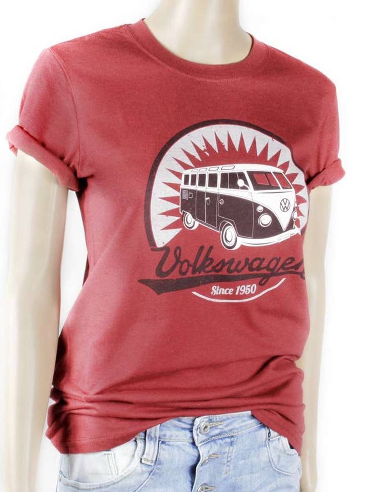 VW Collection by BRISA - Wholesale Screen Printed T-Shirt - Unisex - VW T1 Bus T-Shirt Unisex (M) - Vintage Logo/Red1