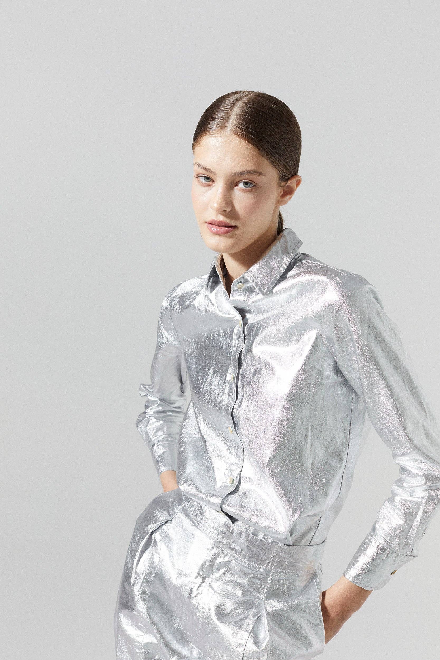 zilveren Metallic linnen overhemd van San Marino - Nieuw zilver voor groothandel op Faire1