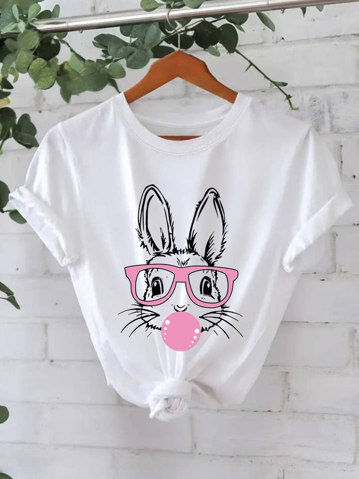 Rosa Clothing - Wholesale T-Shirt - Women's - Fashionable Glasses Rabbit Print T-Shirt1