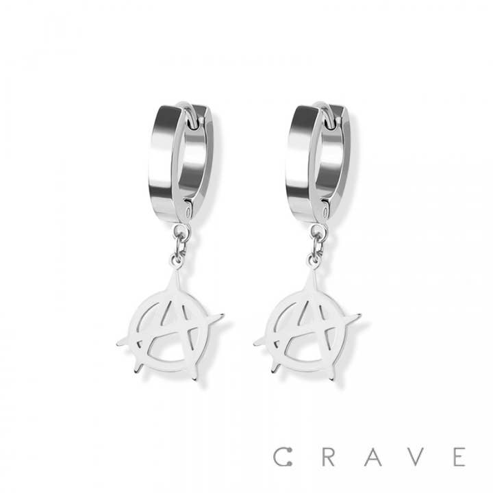 CRAVE BODY JEWELRY - Wholesale Dangle Earrings - PAIR OF SS HUGGIE/HOOP EARRINGS WITH BAT DANGLE