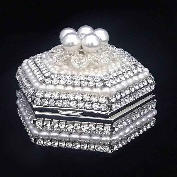 Crystallized Pearl Hexagon Box for wholesale by Isabella Adams Designs