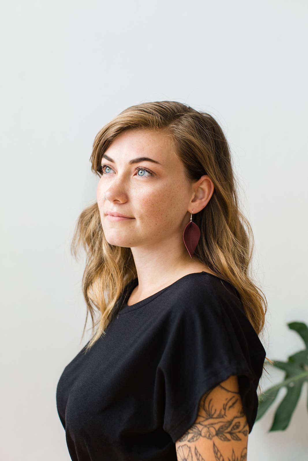 Whitebirch Handmade Goods - Wholesale Dangle Earrings - Burgundy Leather Leaf Earrings2