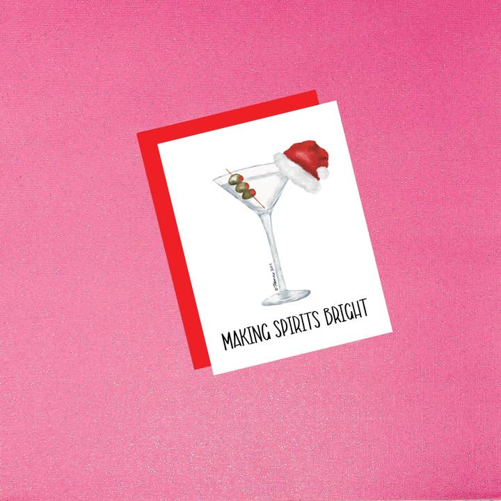 Making Spirits Bright | Divertente biglietto natalizio Martini per la vendita all'ingrosso da parte di Tiffany Ascensio Designs | Watercolor Greeting Cards