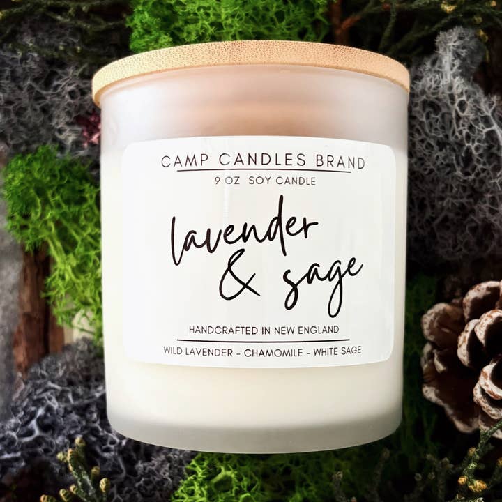 Camp Candles - Wholesale Jar/Filled Candle - Lavender & Sage Soy Candle- Clean burn, Herbal, Calming