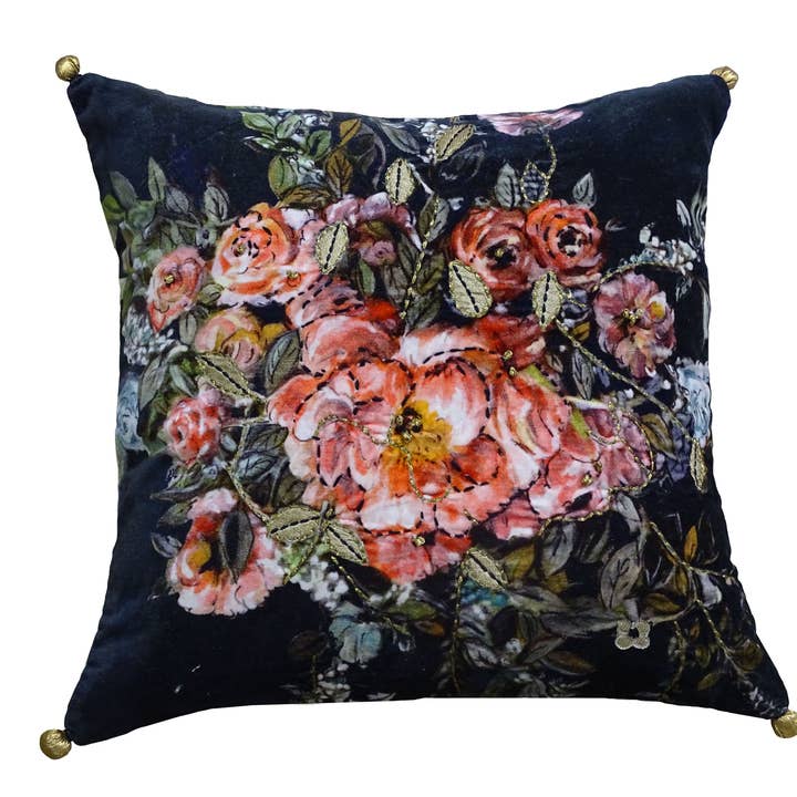 Almofada de Algodão Slub Vibhsa Impressa e Bordada 45x45 cm por atacado de Vibhsa