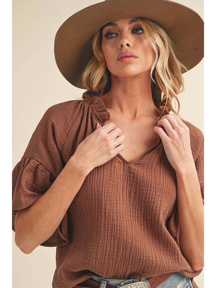 AEMI + CO - Wholesale Blouse - Women's - 8258DK Tes 3/4 Sleeve Ruffle Top47