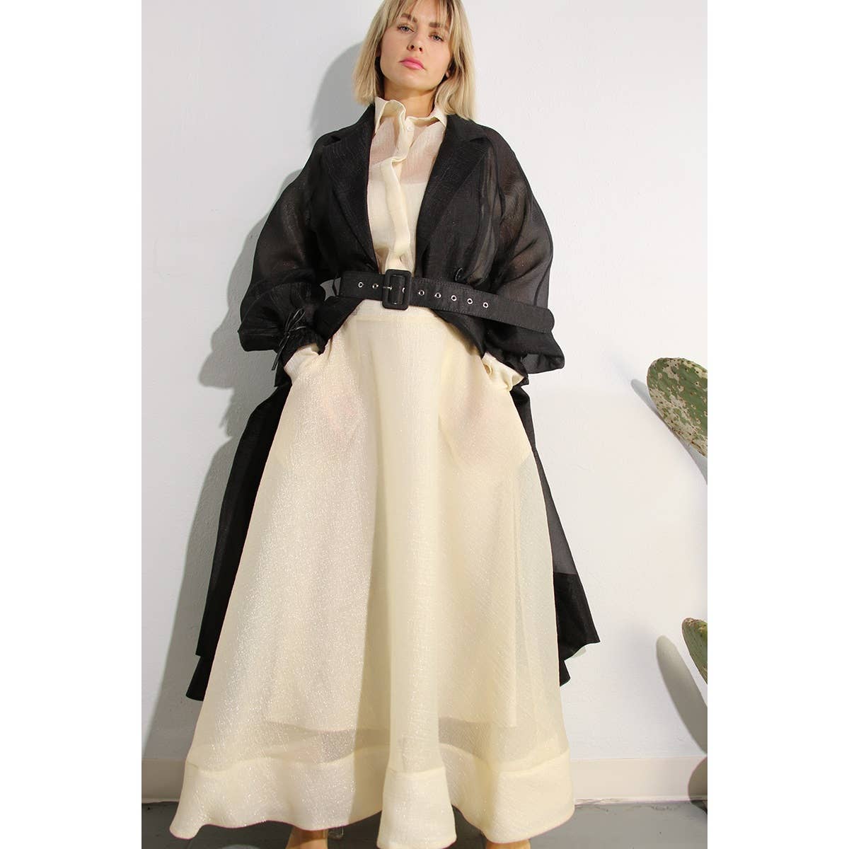 BLACK METALLIC ORGANZA TRENCH COAT for wholesale on Faire22