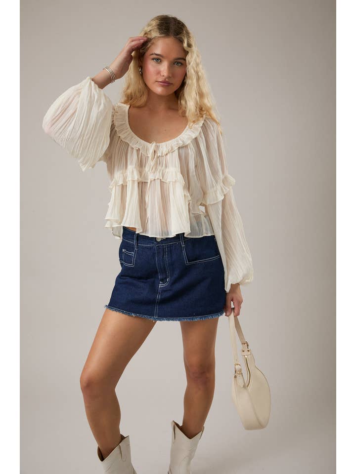 LE LIS - Vente Chemisier – femme - CHEMISIER À ENCOLURE DÉGAGÉE ET VOLANTÉ7