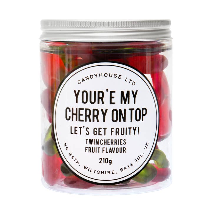 Valentines Twin Cherries in Jam Jar for wholesale by Candyhouse Ltd