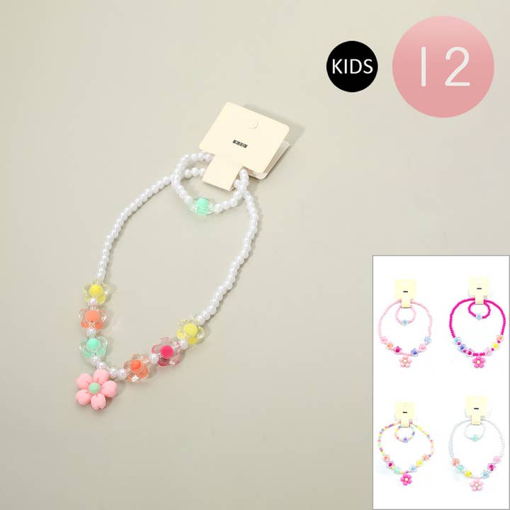 12 SET OF 2 - Kids Flower Beaded Jewelry Set for wholesale by Sensibling Corp.