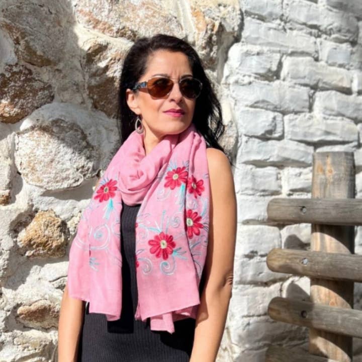 Humble Hilo - Wholesale Scarf - Women's - Humble Hilo Embroidered scarf/shawl with flowers18