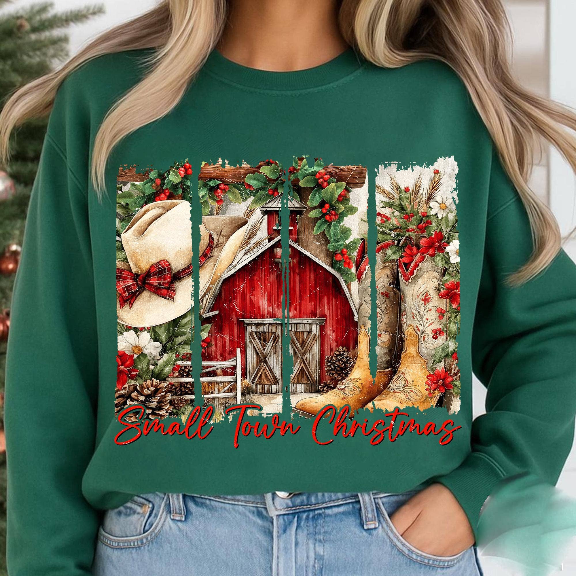 NVC Ecommerce LLC - Vente T-shirt à imprimés – femme - T-shirt de Noël Vintage Petite Ville, Sweat-shirt de Noël Rétro1