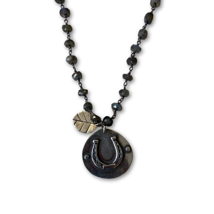 Luckily Sterling Silver Horseshoe & Labradorite Necklace by iNk Jewelry for wholesale by iNk Jewelry