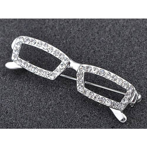 AK Brand - Vente Broches - Broche en forme de lunettes de nerdy rectangle de couleur argent1