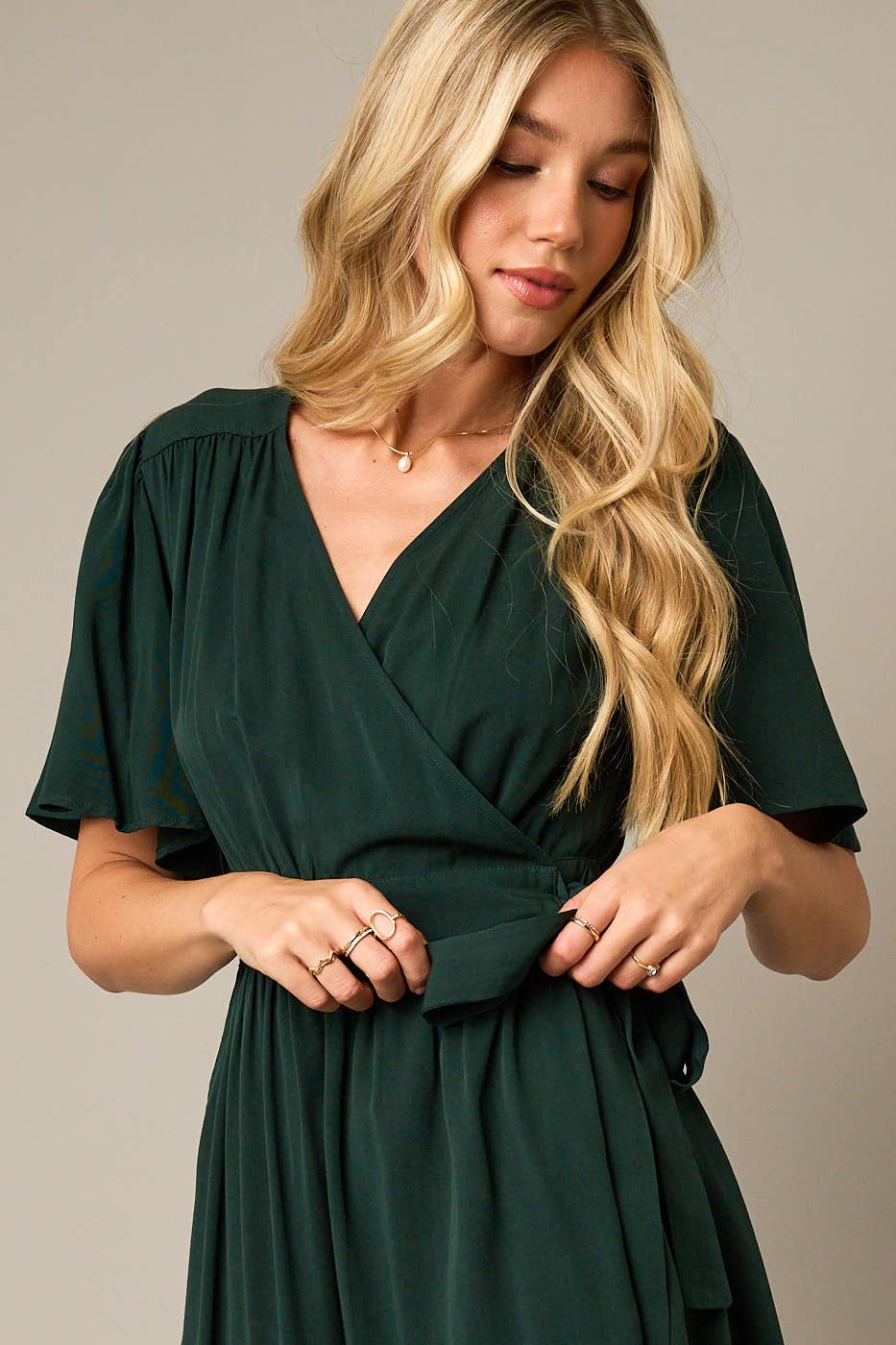 mittoshop - Wholesale Dress - Women's - FLUTTER SLEEVE WAIST TIE WRAP MIDI DRESS18