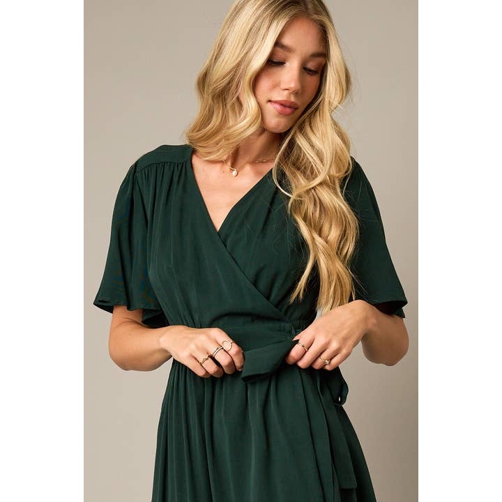mittoshop - Wholesale Dress - Women's - FLUTTER SLEEVE WAIST TIE WRAP MIDI DRESS18