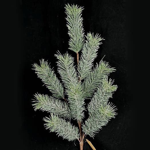 ISB73285- 27in Sparkled Spruce Needle Pine Spray- for wholesale by Impressive Enterprises, Inc.