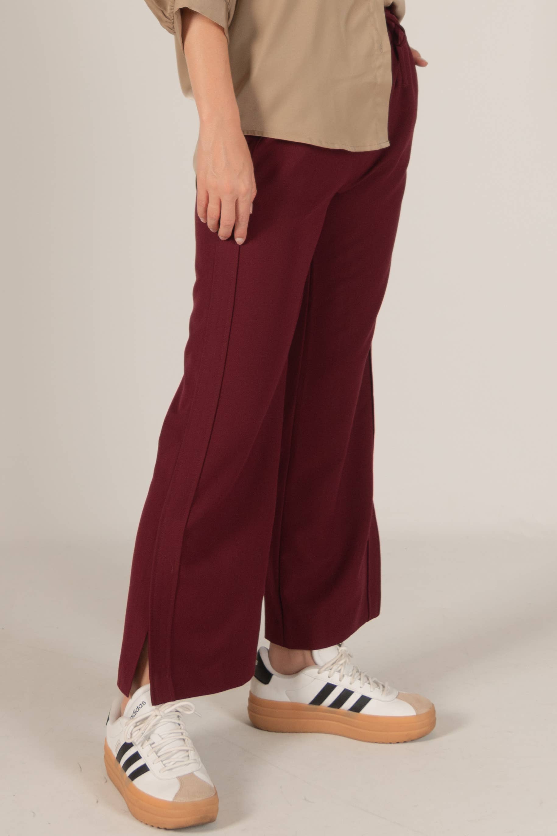 Before You Collection - Wholesale Pants - Women's - Woven Wide Leg Elastic Waist Side Slit Pants11