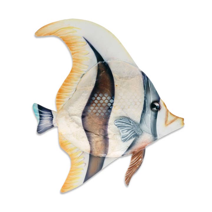 Décoration murale en forme de poisson, idole mauresque, poisson-ange, avec capiz-intérieur/extérieur pour la vente par Eangee Home Design