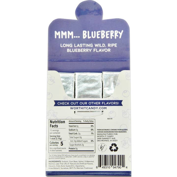 Worth It Candy – Großhandel Kaugummi – Worth It Kaugummi ohne Zucker, Blaubeere, 10er-Pack