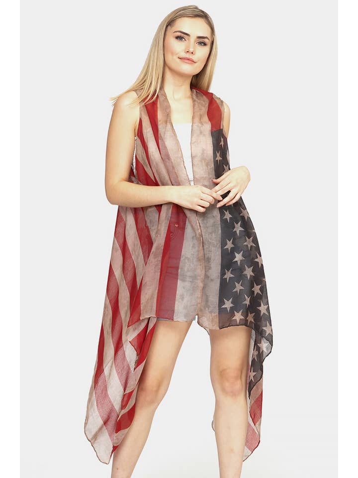 Hana - Venta al por mayor Chaleco de abrigo - Mujer - Chaleco vintage con bandera estadounidense1