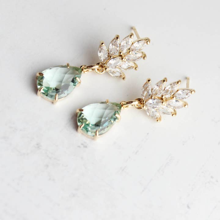 A Pocket of Posies - Wholesale Dangle Earrings - Glass Leaf Earrings | Rhinestone Studs | Gold or Silver2