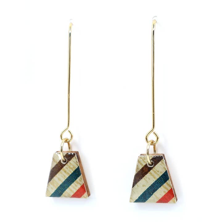 Vintage stripe Washi long earrings with 18K gold plated hook for wholesale by autumn + tree
