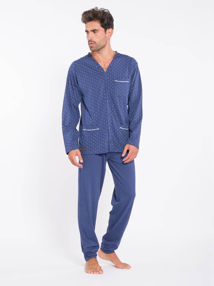 Herrelang åben pyjamas i bomuld for engroshandel hos Pigiamiamoci