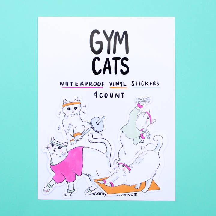 Gym Cats Vinyl Sticker Pack voor wholesale door Amy Hartelust Art and Illustration