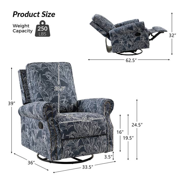 Karat Home - Wholesale Chair - Kaspar Manual Swivel Glider Recliner20