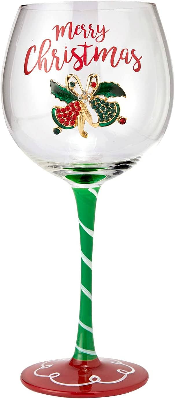 The Wine Savant /  Khen Glassware - Wholesale Wine Glass - Christmas Wine Glass -  Elf Themed Stemmed 18oz  - 2 Set3