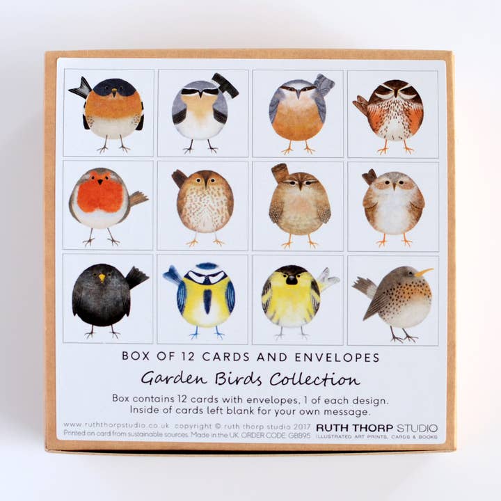 Box of 12 Small Notecards: Garden Birds Collection for wholesale by Ruth Thorp Studio