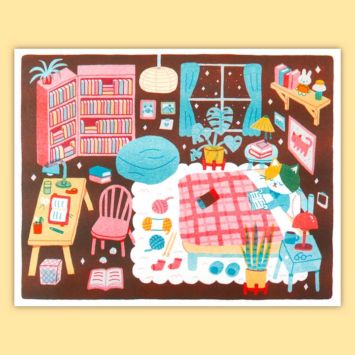I Love My Room Risograph Print for wholesale by Megan Wang