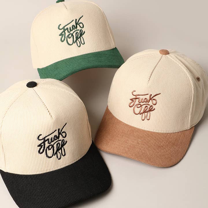 Fashion City - Wholesale Trucker Hat - Unisex - Fuck Off Corduroy Trucker Baseball Cap