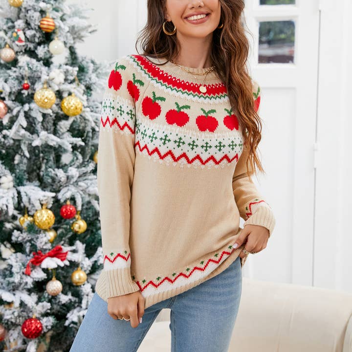 CHRISTMAS JACQUARD CREW-NECK SWEATER for wholesale by Lily Clothing