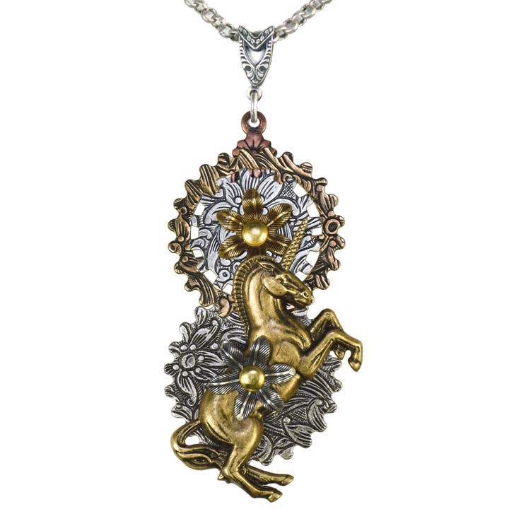 NoMonet - Vente Colliers à pendentif - Steampunk : Collier de licorne Steampunk