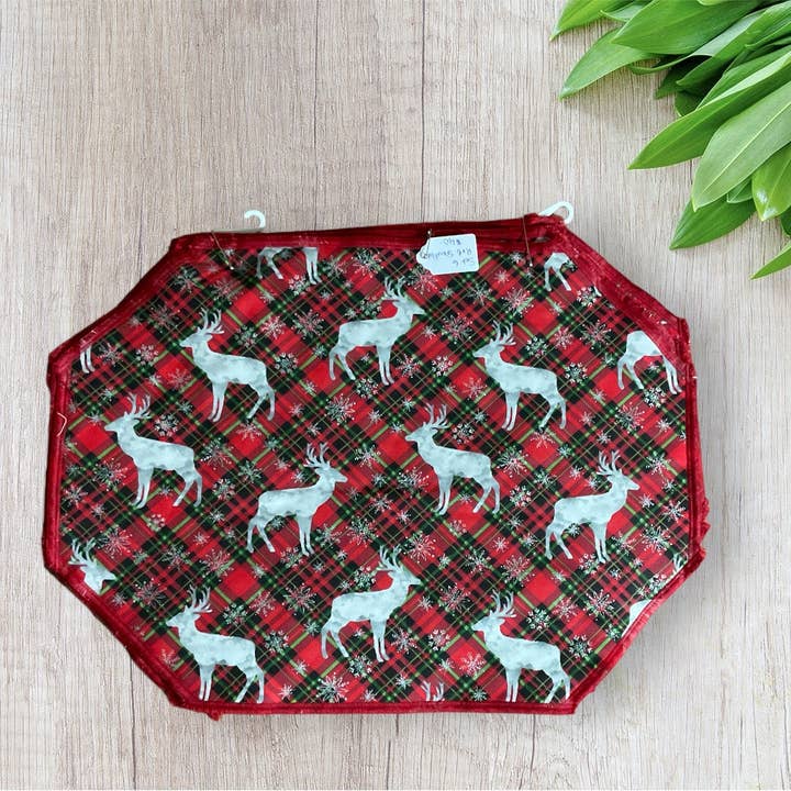 Red Plaid Check Reindeer with Snowflakes for wholesale by Placemats and More