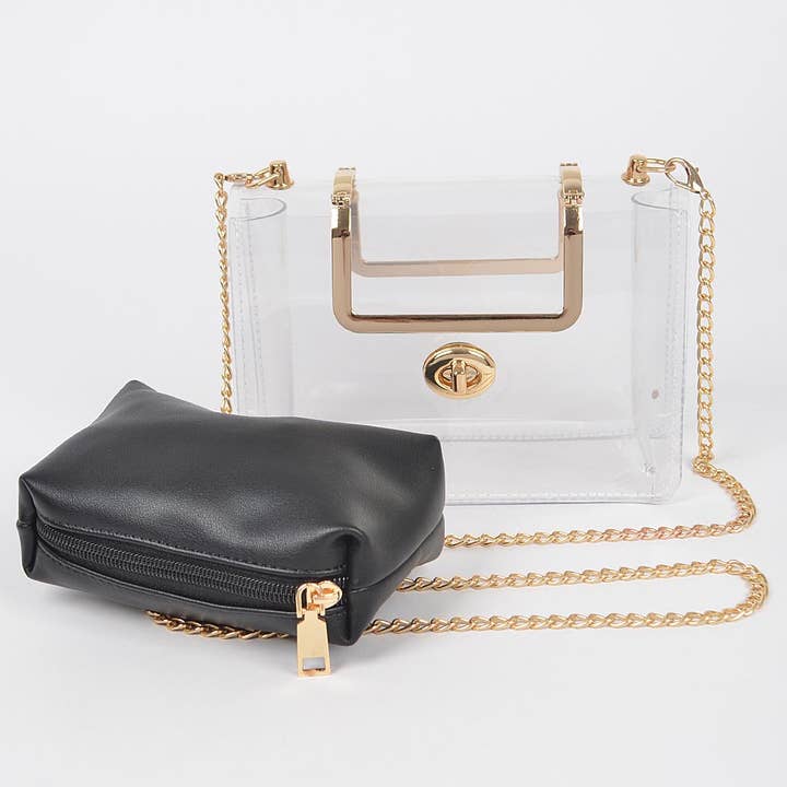 Sac à poignée en métal transparent avec pochette pour la vente par 3AM BY H&D ACCESSORIES