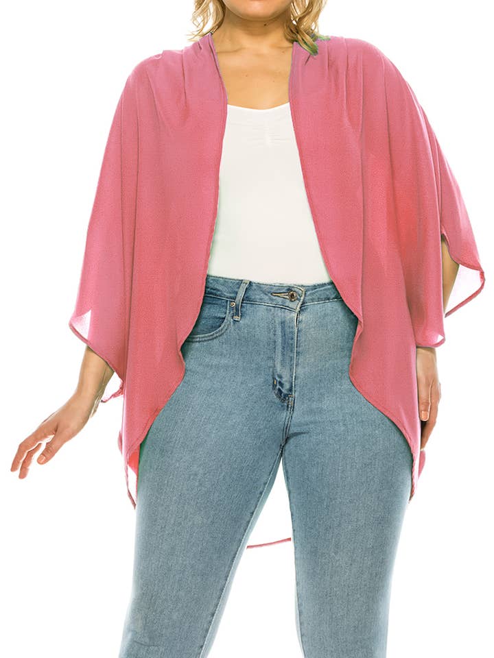MOA COLLECTION - Wholesale Cardigan - Women's - Flowy Kimono Sleeve Plus-Size Cardigan