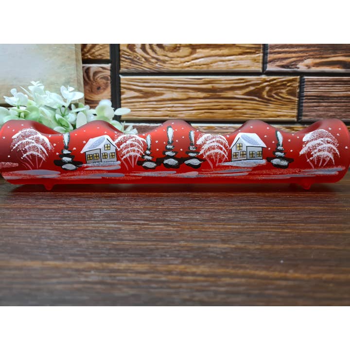 Glass by Iness - Wholesale Candle Holder - Red Glass Candle Holder, Centerpiece Style, Quadruple Holder