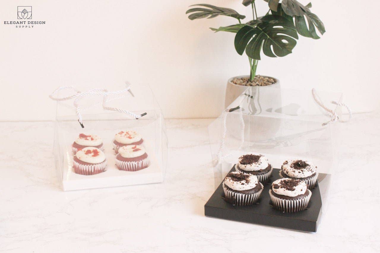 Elegant Design Supply - Vente Caissettes en papier pour cupcakes/muffins - Boîte transparente pour 4 cupcakes ordinaires avec ficelles (lot de 2)9