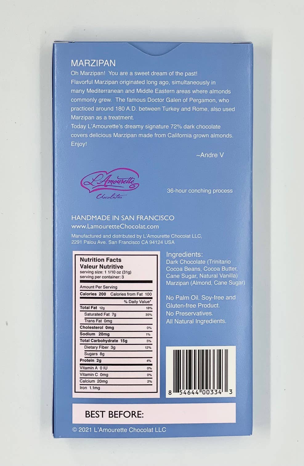 L'Amourette Chocolat – wholesale Chocolate bar – 72% Dark Chocolate with Marzipan1