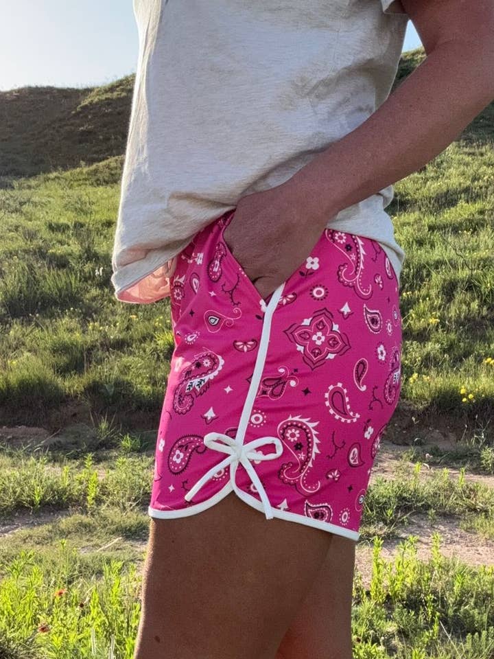 Sterling Kreek - Wholesale Shorts - Women's - Bandana Babe Hot Pink Shorts LONG